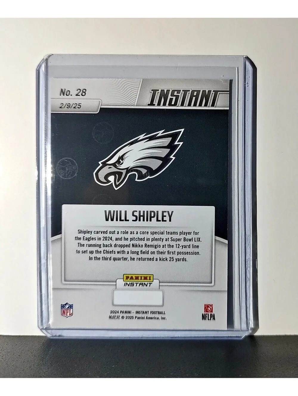 Will Shipley Rookie 2024 Panini Super Bowl LIX Champions NFL #28 Football Card